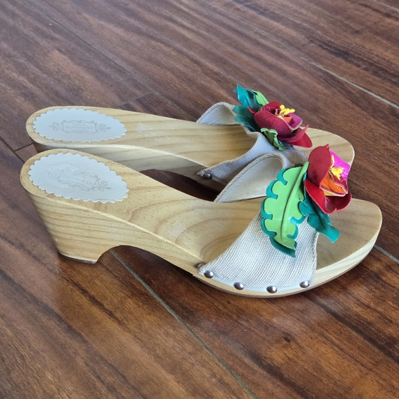 Lulu Guinness Floral Embellished Wooden Clogs Wedge Sandals 37 EU - Picture 4 of 14